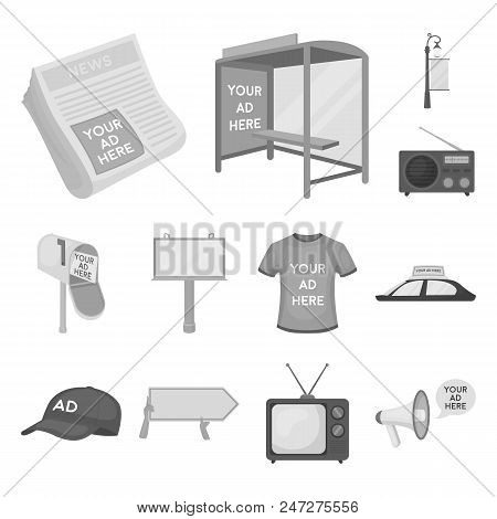Production Of Advertising Monochrome Icons In Set Collection For Design. Advertising Equipment Vecto