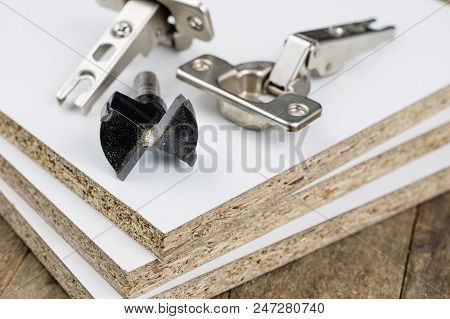 Milling Cutter For Fixing Hinges In Chipboard. Joinery Accessories For Furniture Construction.