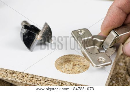 Milling Cutter For Fixing Hinges In Chipboard. Joinery Accessories For Furniture Construction.