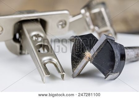 Milling Cutter For Fixing Hinges In Chipboard. Joinery Accessories For Furniture Construction.