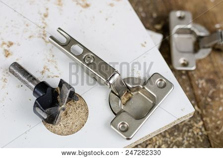 Milling Cutter For Fixing Hinges In Chipboard. Joinery Accessories For Furniture Construction.