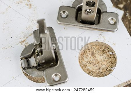 Milling Cutter For Fixing Hinges In Chipboard. Joinery Accessories For Furniture Construction.