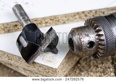 Milling Cutter For Fixing Hinges In Chipboard. Joinery Accessories For Furniture Construction.