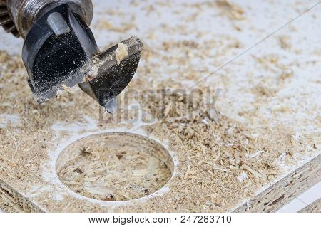Milling Cutter For Fixing Hinges In Chipboard. Joinery Accessories For Furniture Construction.