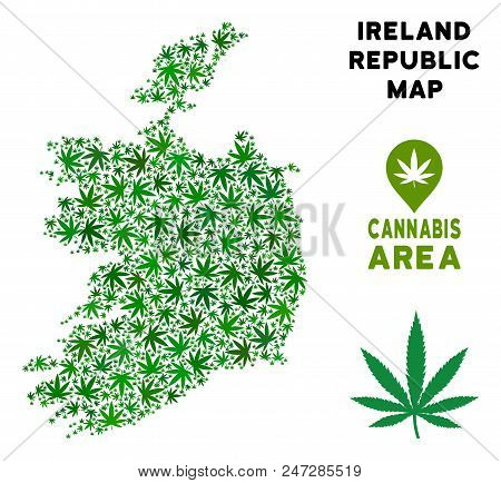 Weed Ireland Republic Map Composition Of Marijuana Leaves. Narcotic Distribution Template. Vector Ir