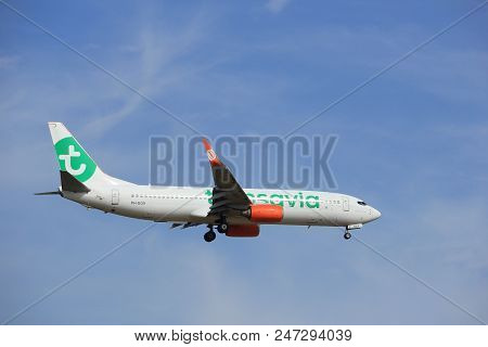 Amsterdam, The Netherlands - July 21st 2016: Ph-ggx  Transavia Boeing 737,  Approaching Polderbaan R
