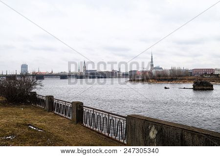 View To The Bridge At The Cloudy Day In Early Spring