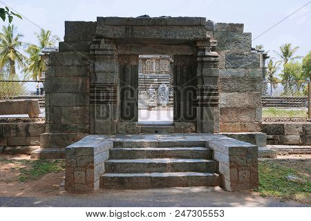 North Entrance To The Kedareshwara Temple, Halebid, Karnataka, India. View From The North.