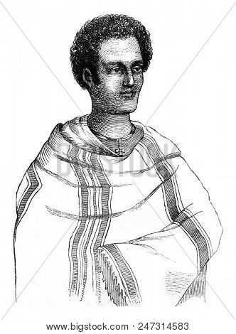 Portrait of Sahle Selassie, current ruler of Shoah, Abyssinia, vintage engraved illustration. Magasin Pittoresque 1841.