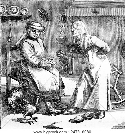 What worse than the Devil? A contentious woman, vintage engraved illustration. Magasin Pittoresque 1841.