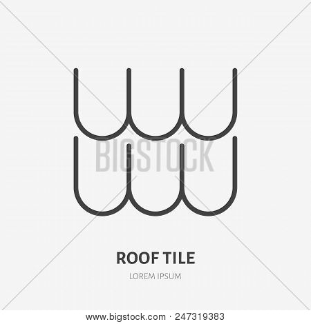 Roofing Flat Line Icon. Illustration Of Composite Tile Roof Material. House Construction Sign. Thin 