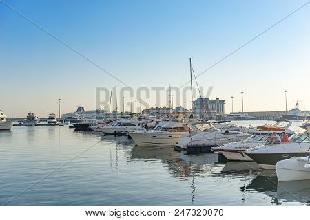 Sochi, Russia-june 14, 2018: Sea Port With Many Yachts And Boats On The Pier