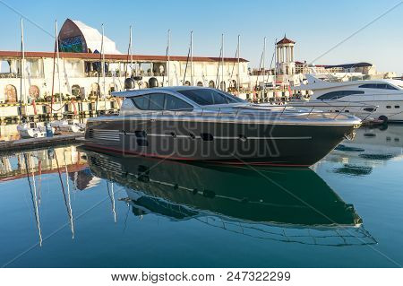 Sochi, Russia-june 14, 2018: Beautiful Yachts In The Sea Port Of The Resort