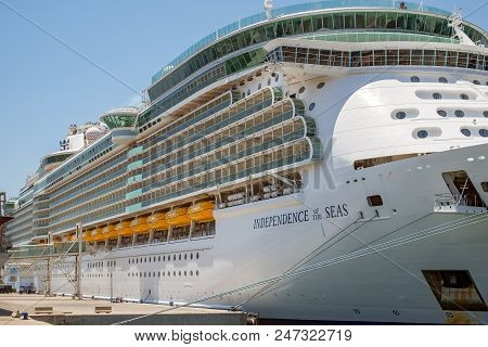 Malaga, Spain - June 26, 2018. Royal Caribbean Independence Of The Seas Cruise Ship Docked At The Po