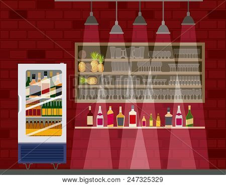 Chelf Bar With Liquor Bottles Vector Illustration Design