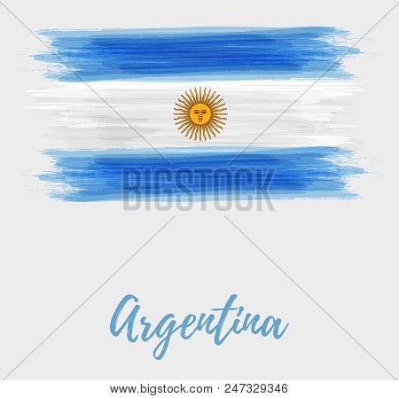 Argentine Republic Abstract Grunge Watercolor Flag. Brushed Flag Of Argentina For Your Designs.