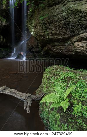 Stunning Waterfall Landscape At Roughting Linn In Northumberland National Park In England
