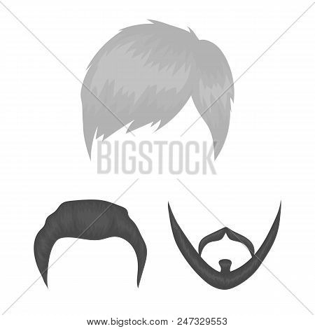 Mustache And Beard, Hairstyles Monochrome Icons In Set Collection For Design. Stylish Haircut Vector