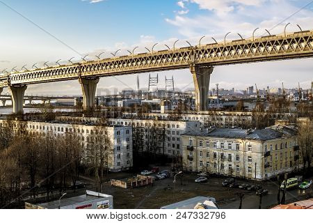 Saint-petersburg.russia.6 April 2018. View Of The Overhanging Section Of The Ring Road Over The Kano