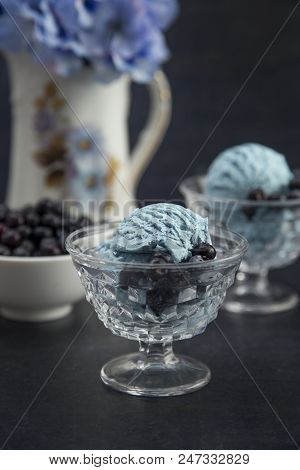 Blueberry Ice Cream In A Crystal Bowl