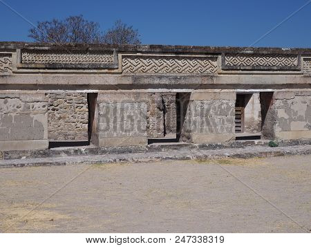 Patio Walls Of San Pedro Church In City Of Mitla, Archeological Site Of Zapotec Culture In Oaxaca St