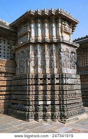 Ornate Wall Panel Relief Reflecting Stellate Form Of Shrine Outer Walls, Hoysaleshwara Temple, Haleb