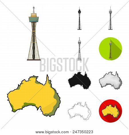 Country Australia Cartoon, Black, Flat, Monochrome, Outline Icons In Set Collection For Design.trave