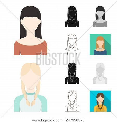 Avatar And Face Cartoon, Black, Flat, Monochrome, Outline Icons In Set Collection For Design. A Pers