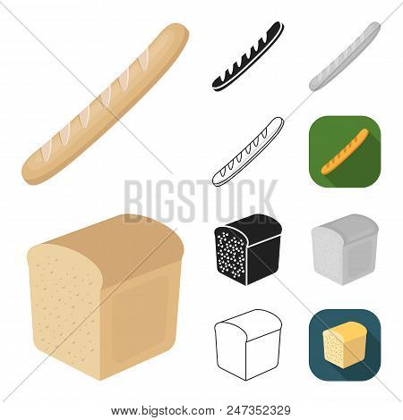 Types Of Bread Cartoon, Black, Flat, Monochrome, Outline Icons In Set Collection For Design. Bakery 