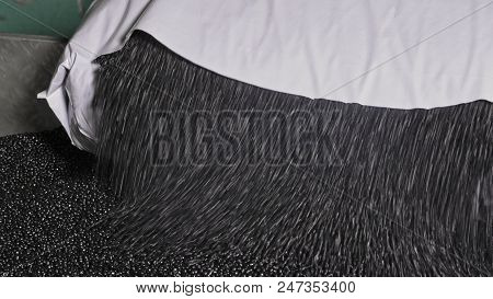 Plastic Black Gray Granulated Crumb. Manufacture Of Plastic Water Pipes Of The Factory. Process Of M
