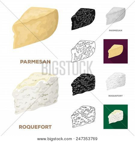 Different Kind Of Cheese Cartoon, Black, Flat, Monochrome, Outline Icons In Set Collection For Desig