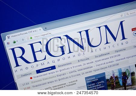 Ryazan, Russia - June 26, 2018: Homepage Of Regnum Website On The Display Of Pc. Url - Regnum.ru