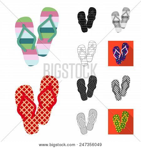 Flip-flops Cartoon, Black, Flat, Monochrome, Outline Icons In Set Collection For Design. Beach Shoes