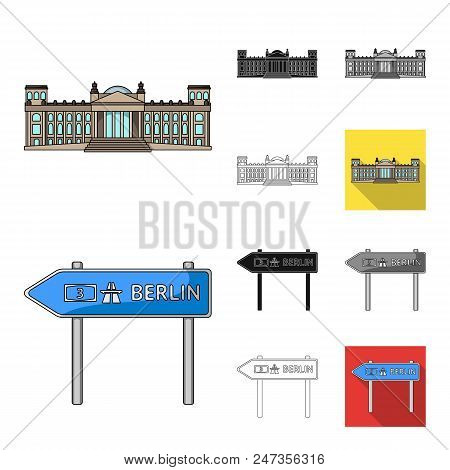 Country Germany Cartoon, Black, Flat, Monochrome, Outline Icons In Set Collection For Design. German