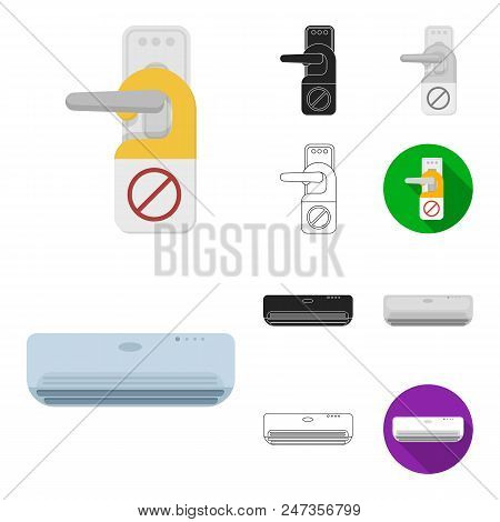 Hotel And Equipment Cartoon, Black, Flat, Monochrome, Outline Icons In Set Collection For Design. Ho