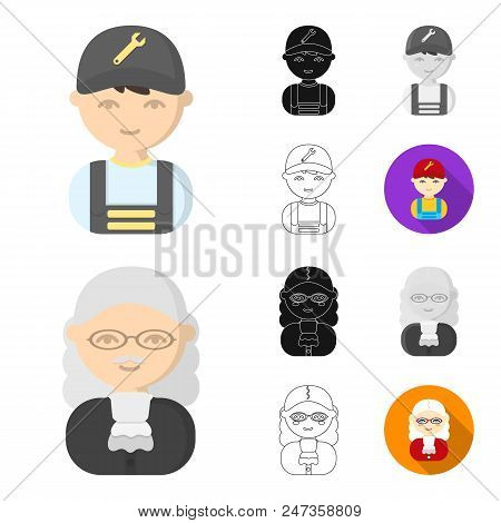 People Of Different Professions Cartoon, Black, Flat, Monochrome, Outline Icons In Set Collection Fo