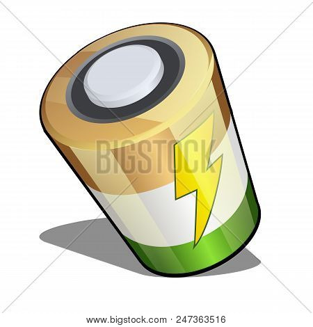 Battery In Isometric Projection Isolated On White Background. Vector Cartoon.