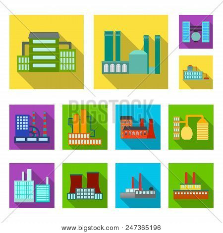 Factory And Facilities Flat Icons In Set Collection For Design. Factory And Equipment Vector Symbol 