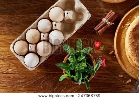 Fresh Mint Leaves In A Bowl On Wooden Table, Close-up, Selective Focus, Shallow Depth Of Field. Mint