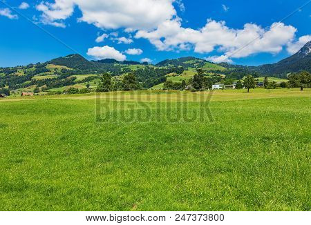 A Summertime View In The Swiss Canton Of Schwyz, The Picture Was Taken At The End Of June In The Reg