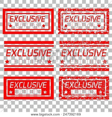 Vector Set Red Rubber Stamp Exclusive Edition, At Transparent Effect Background.
