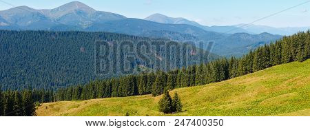 Summer Chornohora Mountain Ridge View From Vesnjarka Plateau (carpathian, Ukraine). Two Shots Stitch