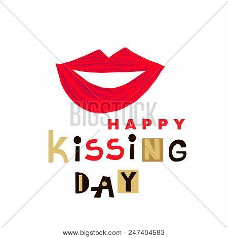 Kiss Me. Red Lips. World Kiss Day. Hand Drawn Lettering. Template Poster, Greeting Card.vector  Illu