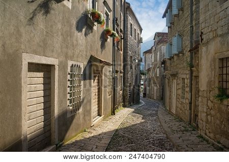 Old Mediterranean Street. Gabela Street In Town Of Risan, Montenegro