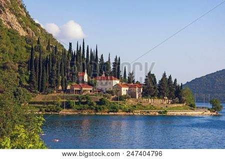 Picturesque Mediterranean Landscape. Montenegro, Bay Of Kotor (adriatic Sea). View Of Banja Monaster