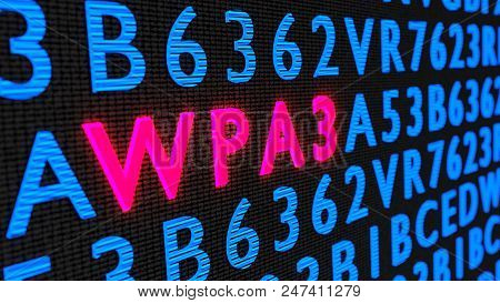 Red Glowing Word Wpa3 On Dark Wall Among Random Letters 3d Illustration