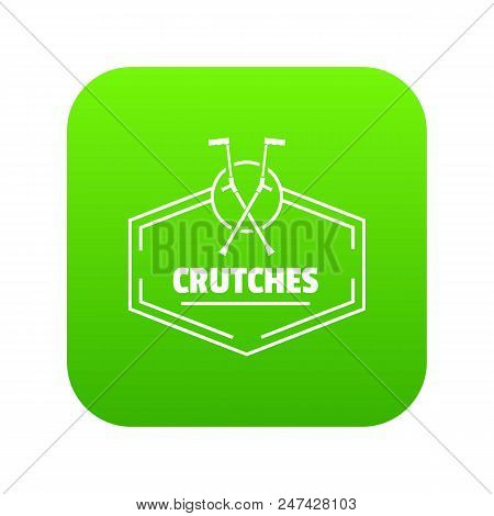 Crutches Icon Green Vector Isolated On White Background