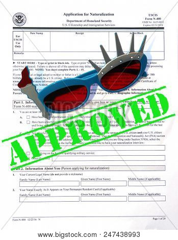 US Citizen Ship application. USA Application for Citizenship and resident alien paperwork. Politics and immigration concepts. 