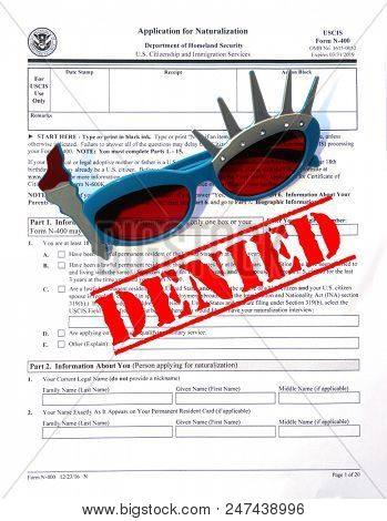 US Citizen Ship application. USA Application for Citizenship and resident alien paperwork. Politics and immigration concepts. 