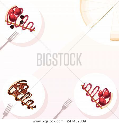 Slices Of Strawberry, Chocolate And Caramel Turtle, And Mixed Berry Cheesecake And A Whole Plain Che